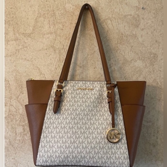 Michael Kors Charlotte Large Logo and Leather Top Zip Tote Bag - Picture 2 of 10